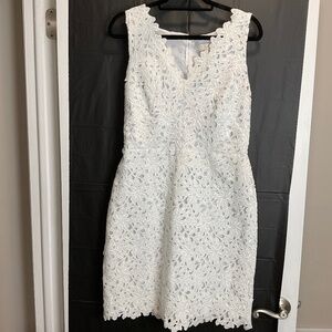 Loft White Sleeveless Lace Lined Sheath Mini Dress with V-neck Size 8